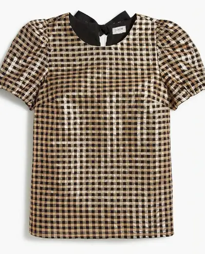 J CREW Gold Black Plaid Metallic Bow Top Size Small NEW NWT