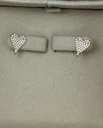 14K Solid Yellow Gold Heart Motif Pave Zircon Earrings Studs