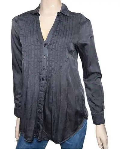 CP Shades Womens Size XS Black Cotton Silk Pin Tuck Front Back Button Down Shirt