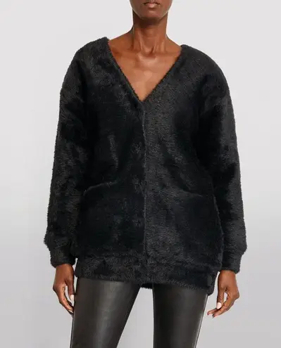 Alexander Wang New V-Neck Faux Fur Cardigan w/Quilted Lining in Black Size L NWT