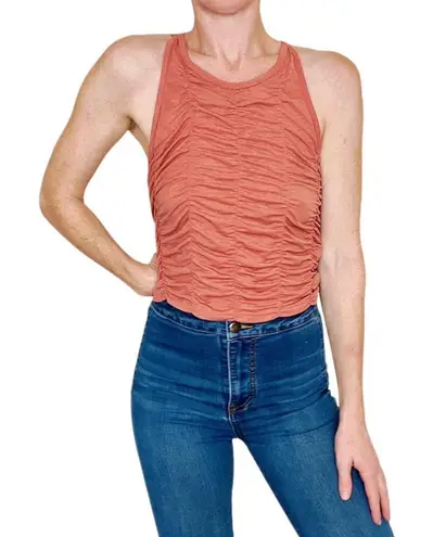 Free People Movement Orange Open Back Crop Ruched Work Out Tank Top
