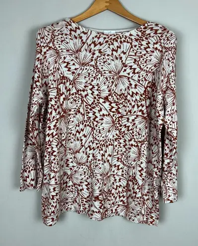 J Jill Sweater Top Womens Large Rust Cream Butterfly Pattern Striped Cuff Knit
