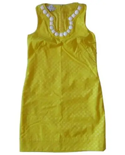 Maggy London NWT Banana Yellow Mod Jacquard Bead Embellished Neck Shift Dress 2