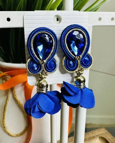 Handmade Dangle Drop Earrings with Chrystals Soutache handcrafted UniqueJewelry