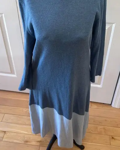H by Halston Halston blue crewneck 3/4 sleeve asymmetrical tunic style dress