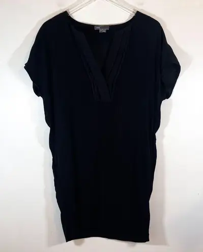 Vince  Black Viscose Dress Size S Silk V Neck Trim Shift Mini Dress