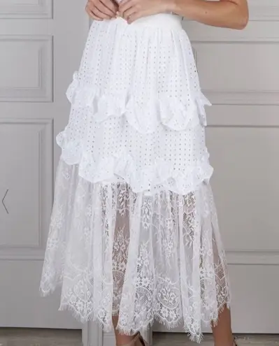 Senlis Lila White Eyelet & Lace Midi Skirt NWOT Size M