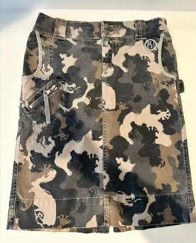 Diesel Khaki Gray Black Camo Camouflage Print Twill Utility Pencil Skirt Size 27