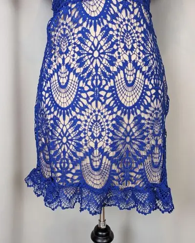 Hidden Label Short Sleeve Lace Shift Dress Blue Size M Size M