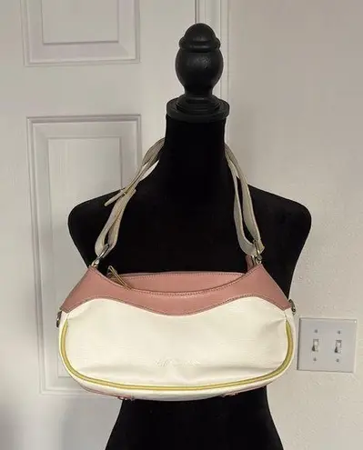 Vintage Cream Shoulder Bag with Pastel Pink and Green Detailing.