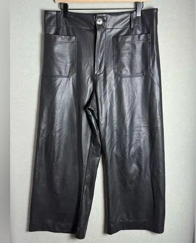 Maeve Anthropologie The Colette Cropped Wide Leg Faux Leather Pant In Black 32P