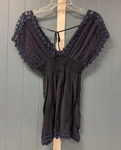 Abercrombie Fitch "Vintage Havana Cornflower Blue Crochet Top Women's Juniors M Size 8