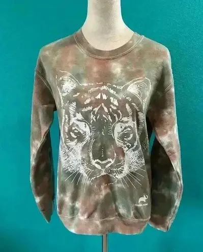 Desert Dreamer Tie Dye Tiger Print Crew Neck Pullover Sweatshirt Size XS Green