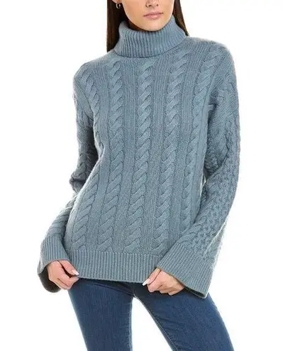 💕NAADAM💕 Wool Cashmere Cable Turtleneck Wool Cashmere ~ Mist Blue Medium M NWT