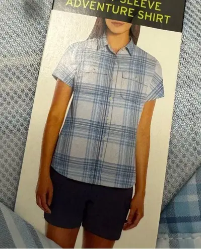 Eddie Bauer  Women’s Blue Plaid Short Sleeve Adventure Shirt Polyester, X-Large