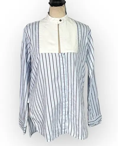 Rosetta Getty Tuxedo Shirt Women's 4 Blue White Long Sleeve High Neck Bib RTR