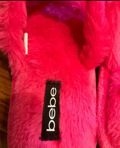 Bobeau bebe NWT FUCHSIA rhinestone logo memory foam fur fuzzy flip flops/slippers 8