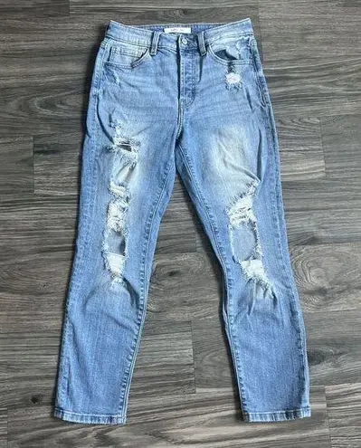 Willow + Root  Buckle High‎ Rise Distressed Mom Jeans Blue Denim Size 27