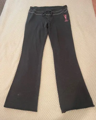 Pink Panther vtg dk gray flare leg low rise drawstring waist yoga pants. Size M. Size M
