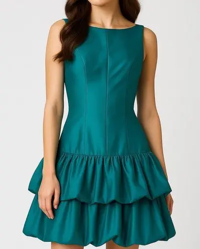 ABS Allen Schwartz ABS by Allen Schwartz Teal Taffeta Bubble Hem Party Dress Size 6 USA Made Retro
