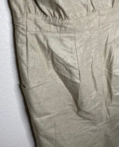 Maeve Anthropologie Gold Shimmer Tie Linen Straight Dress