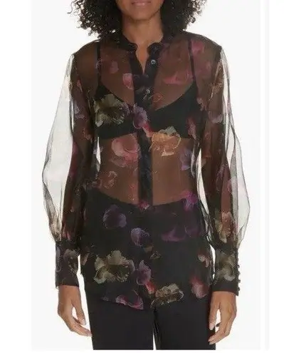 Equipment New Dark Floral Print 100% Silk Shirt Long Sleeved Md-Long Blouses Lg