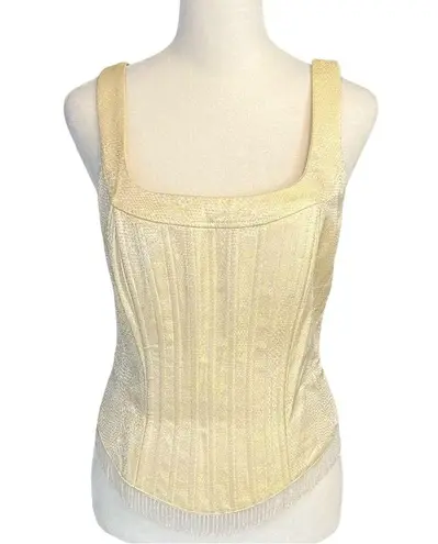 Cache Vintage 90s  Jacquard Bustier Top With Beaded Trim