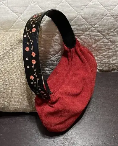 DKNY  Red Faux Suede Shoulder Bag