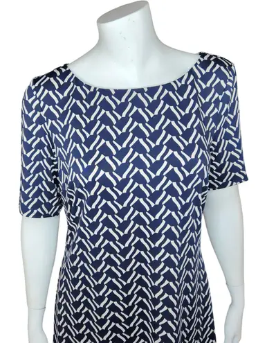 Julie Brown NYC Womens Medium Short Sleeve Blue White Midi Sheath Dress Zipper