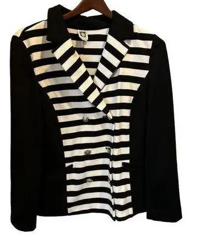 Anne Klein  Women's Colorblock Striped Double Breasted Jacket Black White Size 12