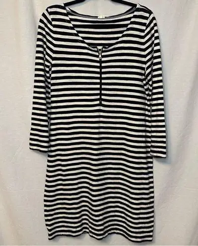 J.Crew  Size M Black & Shirt Striped Long Sleeve Midi Dress Women's Zip Front