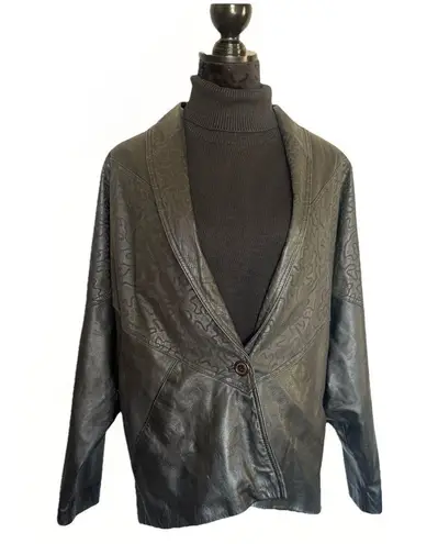 VTG 80s Switzer's Genuine Leather Blazer Jacket Women's M Black Oversized Size M