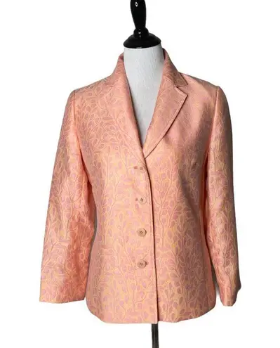 Lafayette 148 Women Blazer Size 6 Peach All Over Floral Print Suit Jacket Office Orange