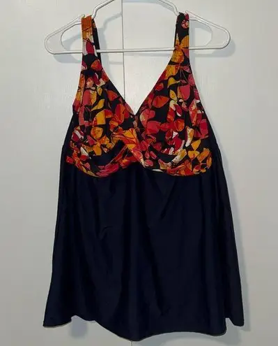 Delta Burke One Piece Swimdress Swimsuit Navy Blue & Orange Floral Women’s 18