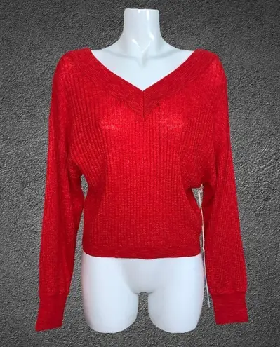 Lumière Lumiere Red Cotton V Neck and Back Sweater Small