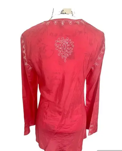 Lafayette 148 New York Sz 8 Pink Silk Embroidered Clear Sequins Tunic Top Blouse