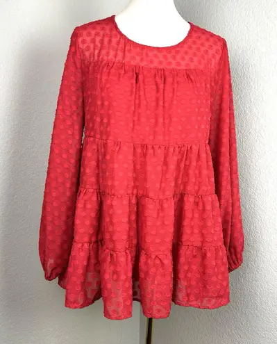 JODIFL Women's Tiered Dress Textured Lined Sheer Long Sleeve Small