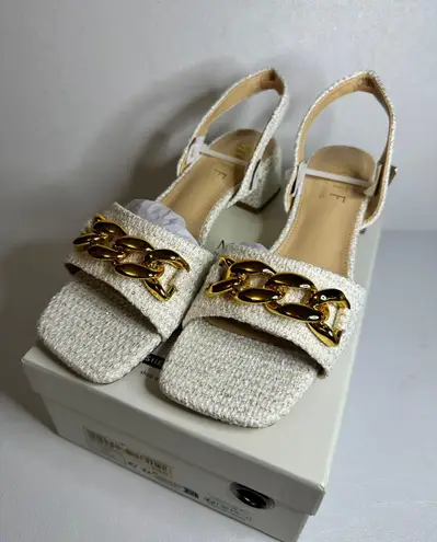 MOTF Tweed Chain Slingback Sandals white casual classic stylish fashion work