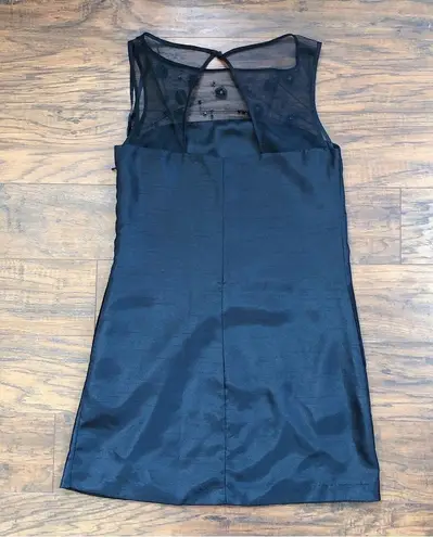 Pearl • black beaded mini dress sheer illusion Marchesa silk cocktail shift Size 2