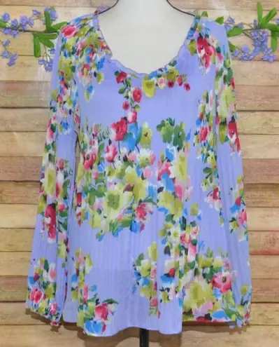 Valerie Stevens Ladies XL Purple Floral Long Sleeve Ruffle Blouse Top Tunic