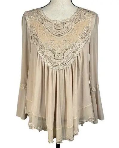 Ultra Pink Small Victorian Top Asymmetrical Crochet Lace Lined Long Bell Sleeves