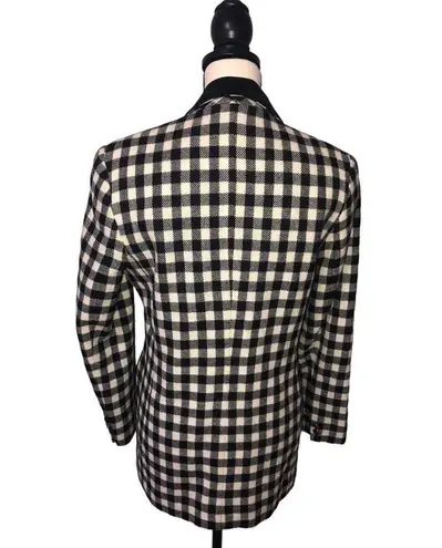 Carroll Reed Size 6 Blazer Black Jacket White Check Suede Collar Wool USA FLAWED