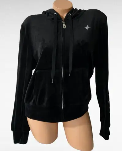 Paris Hilton Y2K Black Velour Rhinestone Full Zip Hoodie Jacket Large