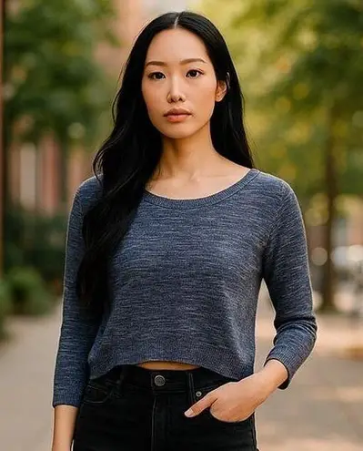 M. RENA Blue Pullover Thin Hi Low Long Sleeve Sweater ~ Women's Top Size MEDIUM