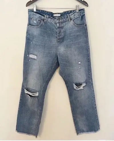 Avec Les Filles Distressed Raw Hem Straight Leg Jeans Size 31 NEW Medium Blue
