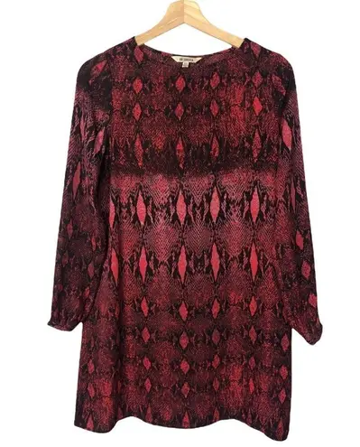 BB Dakota  Red & Black Ikat Snake Print Long Sleeve Shift Dress XS