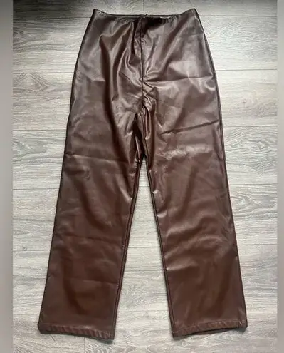 Lisa Says Gah Chocolate Brown Faux Leather Straight Leg Pants Size M/L