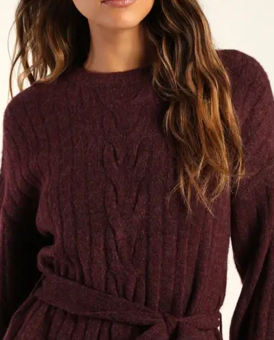 Lulus Burgundy Cable Knit Mini Sweater Dress