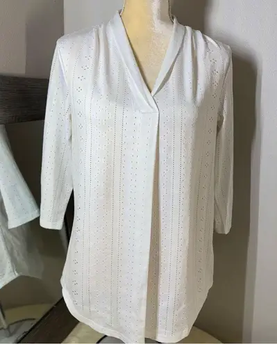 White Fitted Blouse with unique pointelle eyelet design