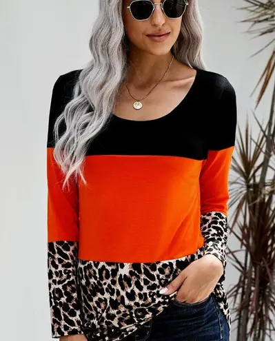 LEOPARD TRIPLE PATCHWORK ORANGE COLORBLOCK TOP Size undefined